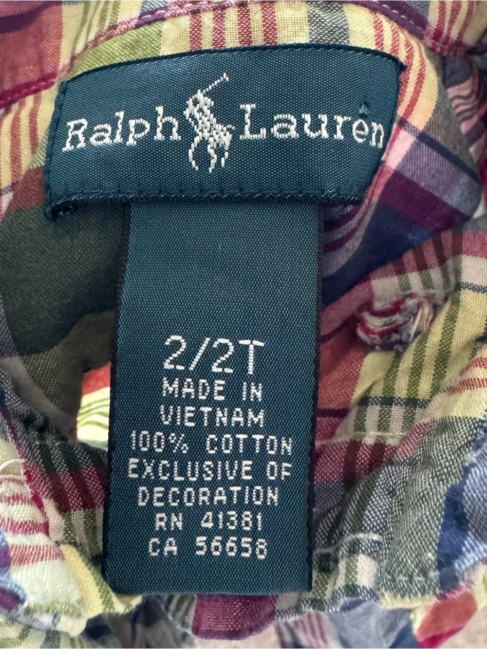 Ralph Lauren Preowned Short-Sleeve Plaid Button-Down Shirt. 2T